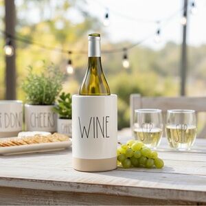 Rae Dunn “WINE” Ceramic Wine Bottle Chiller Magenta Farmhouse Barware